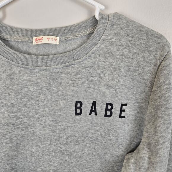 Womens Sweatshirt Crew Gray Heathered Babe Pullover Long Sleeve Fleece Lined SM - Picture 3 of 5